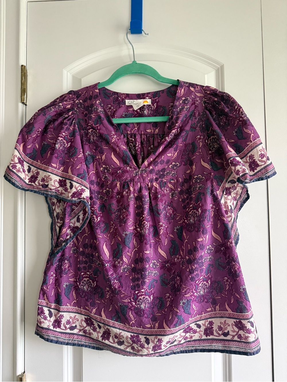C&C California Purple Floral Short-Sleeve Blouse